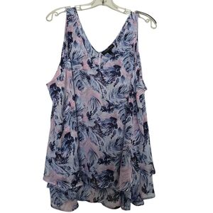 Lane Bryant Pink Blue Floral Ruffle Sleeveless Tank Blouse Top